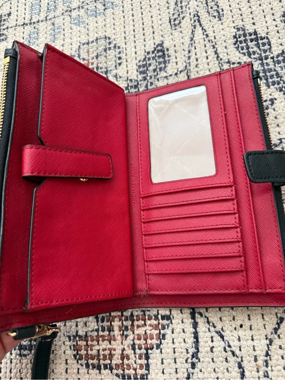 Michael Kors Black Wristlet with Red Rose Print